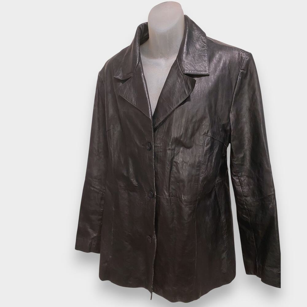 Wilson’s Black Leather Women’s Blazer Jacket Size L Vintage 90s w/ 70s CBGB Vibe